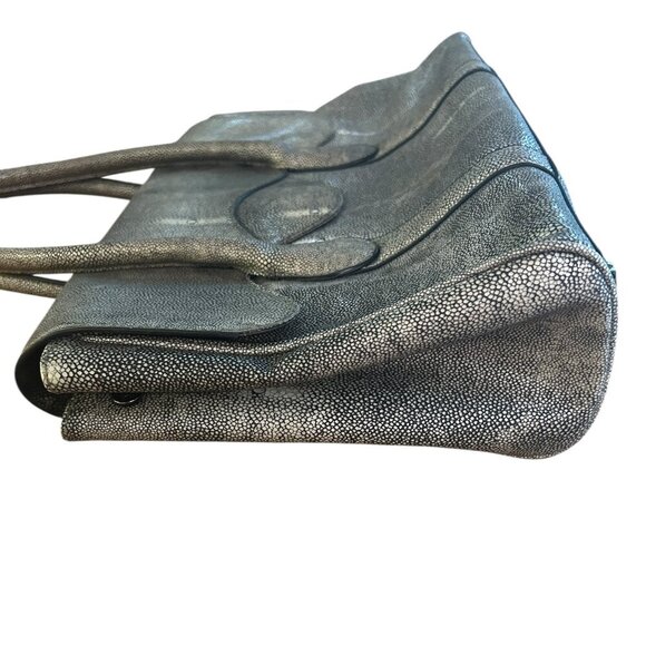 BCBG‎ Black White Stingray Print Leather Handbag Shoulder Bag Designer Tote - Picture 9 of 11